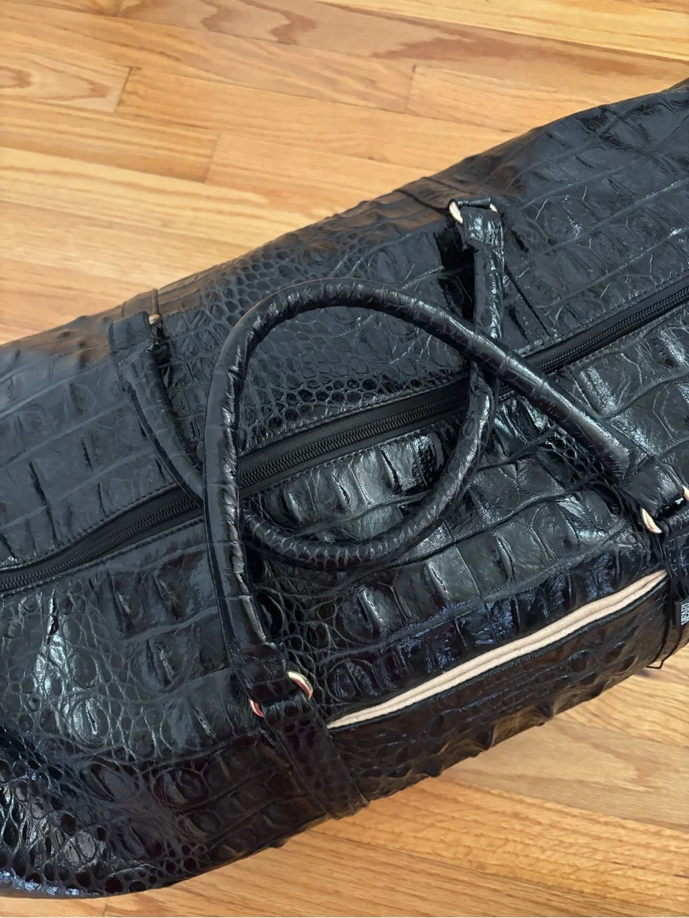 Veari Voyage Carry-On Duffle Bag Black Croc Embossed Leather NWT